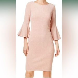 Calvin Klein Sheath Dress - Pink Sparkly Long Bell Sleeve